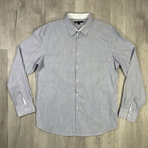 New John Varvatos Mens XL Light Blue Pin Stripes Seersucker Button Shirt O